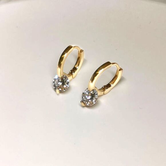 925 Sterling Silver Gold Plated CZ Zircon Minimalist Dainty Earrings Gift - Picture 1 of 4